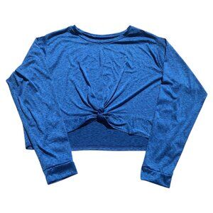 Real Essentials Women's Blue Twist Front Crop Top Athletic Shirt, 2X